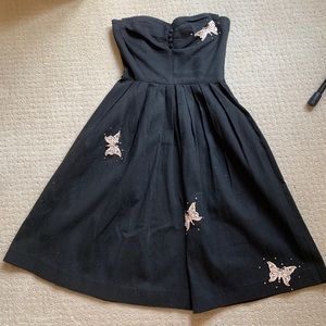 VINTAGE Black Butterfly Retro Sweetheart Dress